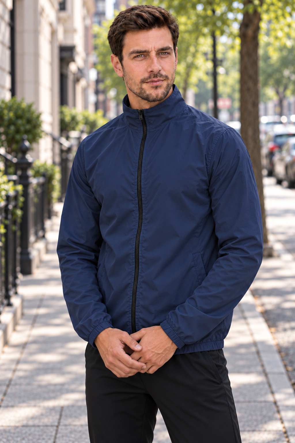 Jaqueta Corta Vento Sem Capuz Masculina — Azul marinho