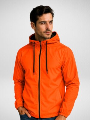 Jaqueta Corta Vento Masculina Sem-forro Sem estampa Laranja-neon
