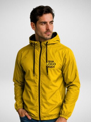 Jaqueta Corta Vento Masculina Sem-forro Personalizada Amarelo