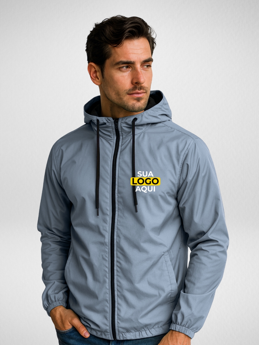 Jaqueta Corta Vento Masculina Sem-forro Personalizada Azul-imperial