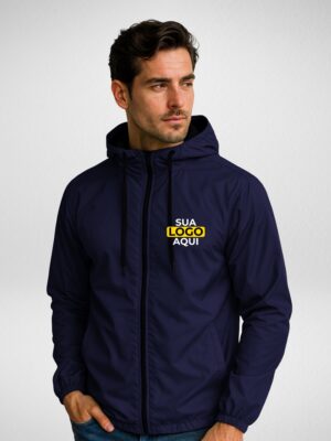 Jaqueta Corta Vento Masculina Forrada Personalizada Azul-marinho