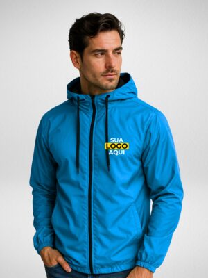 Jaqueta Corta Vento Masculina Sem-forro Personalizada Azul-turquesa