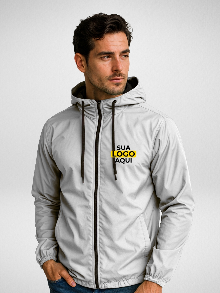 Jaqueta Corta Vento Masculina Sem-forro Personalizada Branco