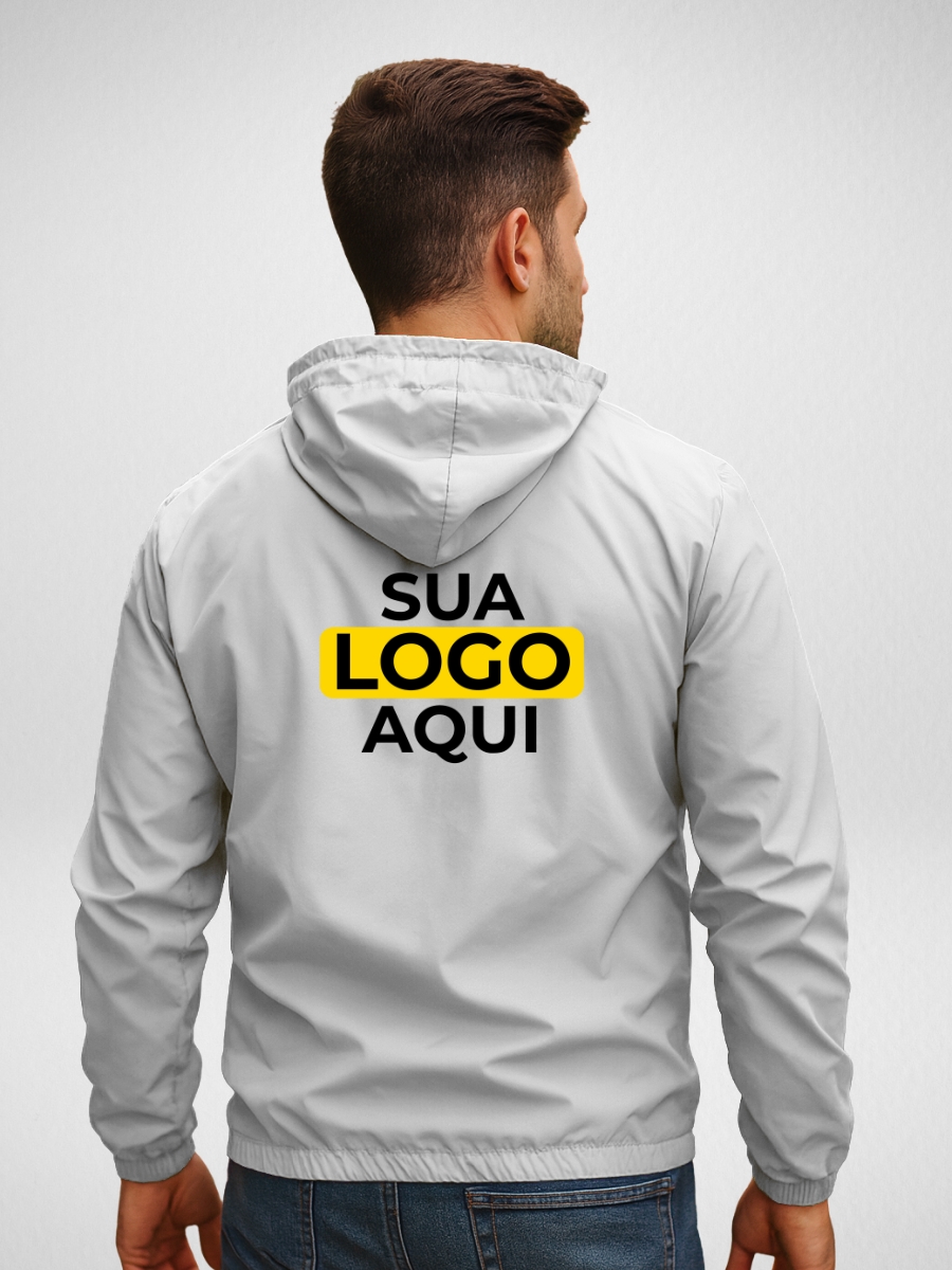 Jaqueta Corta Vento Masculina Sem-forro Personalizada Branco - Imagem 2