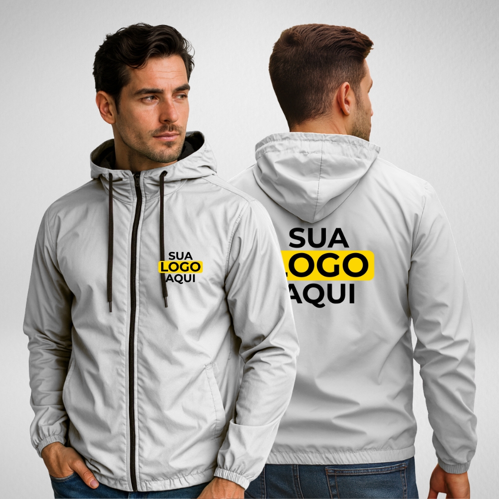 Jaqueta Corta Vento Masculina Sem-forro Personalizada Branco - Imagem 3