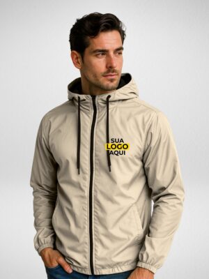 Jaqueta Corta Vento Masculina Sem-forro Personalizada Branco-off