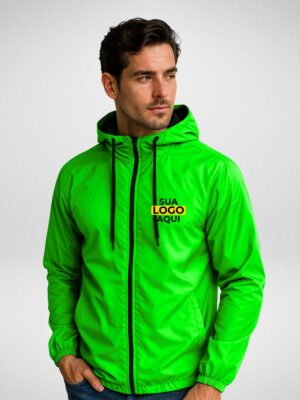 Jaqueta Corta Vento Masculina Sem-forro Personalizada Verde-neon