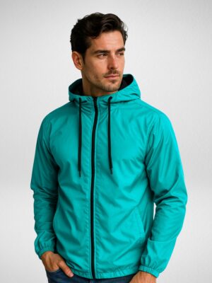 Jaqueta Corta Vento Masculina Sem-forro Sem estampa Verde-água