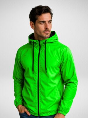 Jaqueta Corta Vento Masculina Forrada Sem estampa Verde-neon